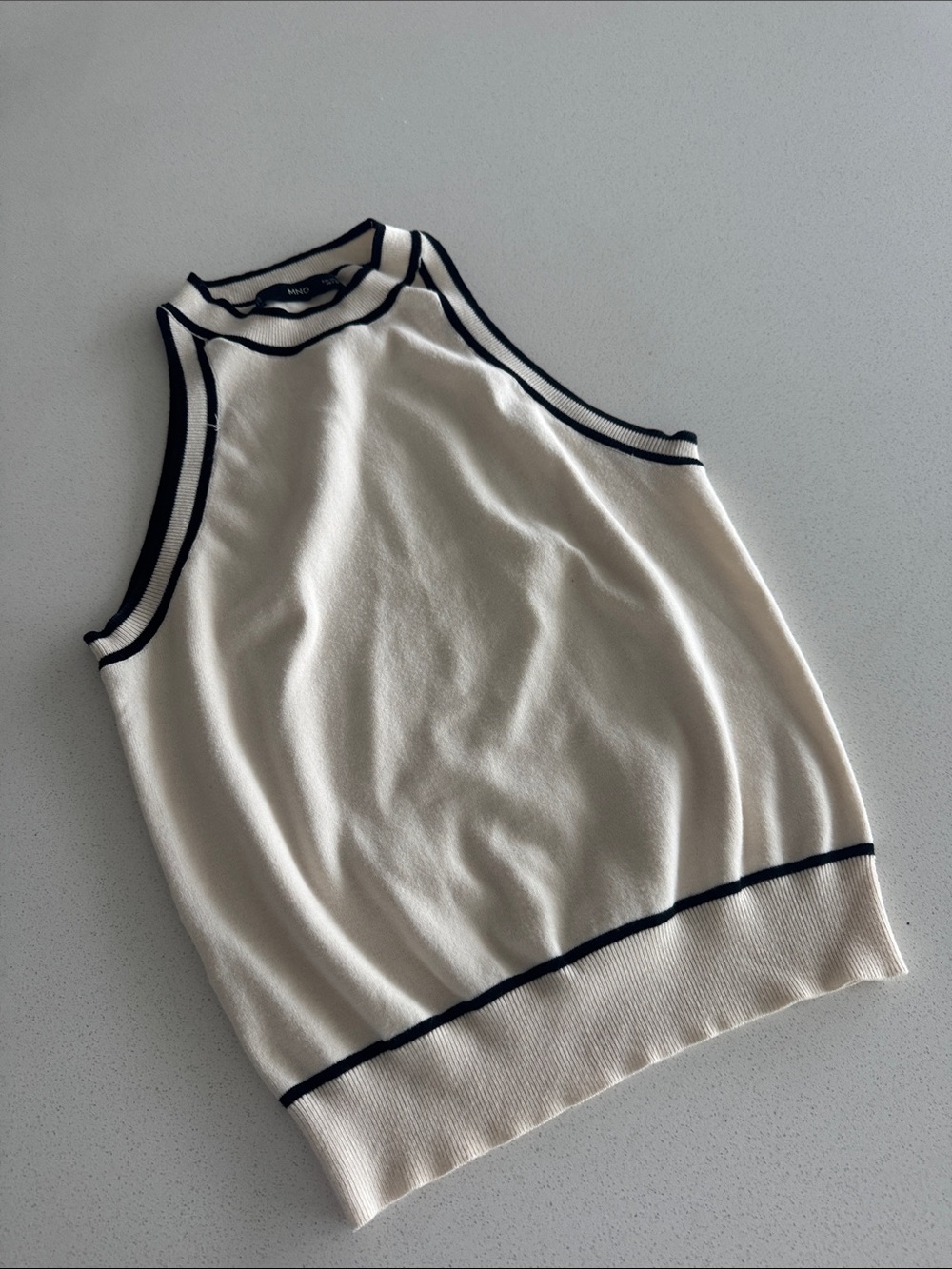 Mango Cream Knit Tank with Black Piping